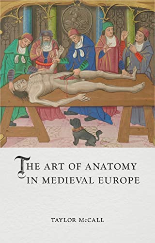 Medieval illustration of anatomical dissection with doctors and a small dog.