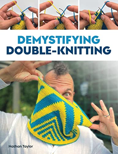 Book cover with knitting patterns and possibly yarn or needles on a neutral background.