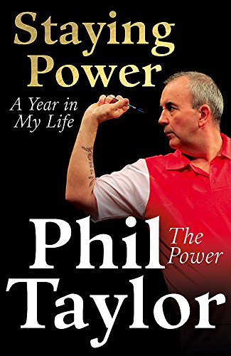 Book cover featuring darts player Phil Taylor in action, red background.