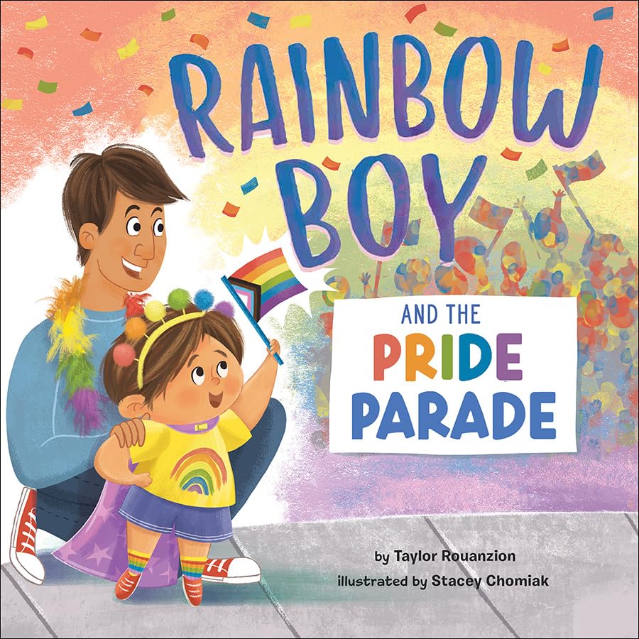 Book cover: father and daughter at a colorful Pride parade.