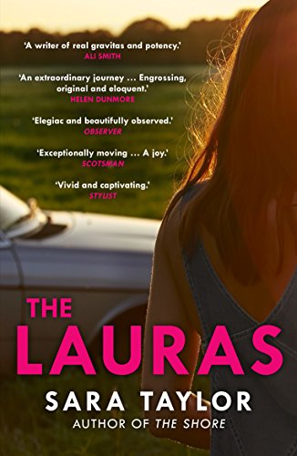 Book cover: "The Lauras" by Sara Taylor, woman’s back and field scene.