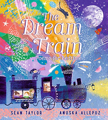 Colorful illustration of a steam train with animal passengers under a starry sky.