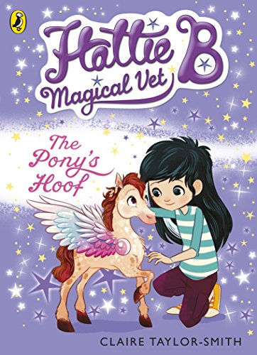 Book cover: girl with winged pony, sparkly purple and white design.
