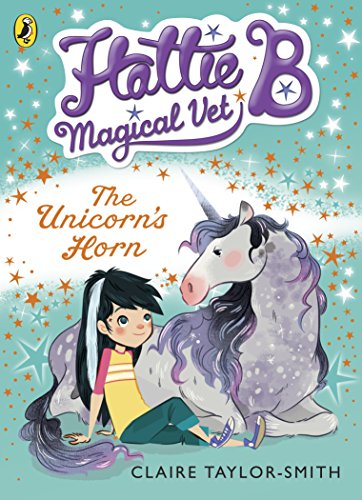 Book cover: girl embracing a white unicorn with a sparkling horn.