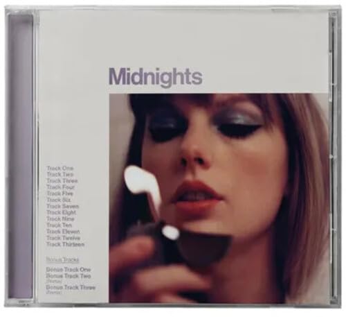 Taylor Swift's "Midnights" CD case with a portrait of the artist.