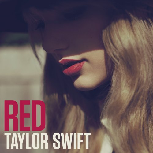 Taylor Swift’s “Red” album cover: close-up of her face with red lips.