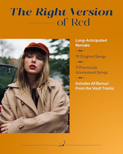 Taylor Swift album cover for "Red (Taylor's Version)" with a portrait.
