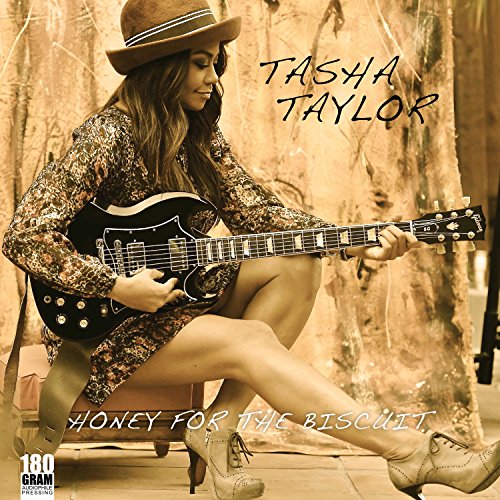 Tasha Taylor holds a Gibson guitar, album title "Honey For The Biscuit".