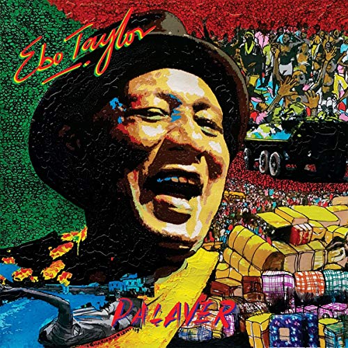 The alt text for the image is: "Album cover featuring a man with a hat, surrounded by vibrant scenes."