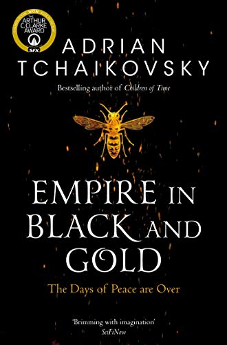 Book cover: black and gold design with a golden bee illustration.