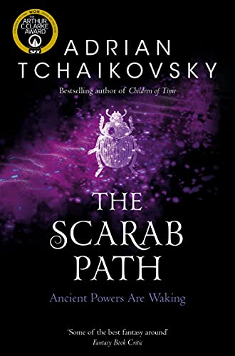 Book cover with beetle illustration on purple background and white text.