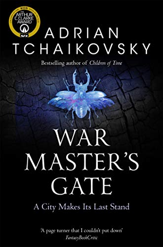 Book cover: dark background with a blue insect and bold white text.