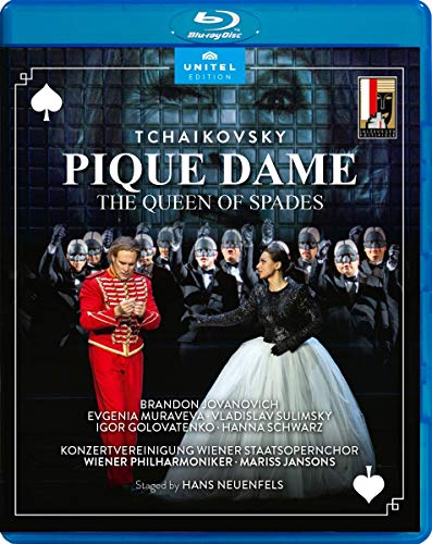 Blue-ray case cover for "Tchaikovsky: Pique Dame" featuring a man and woman in 18th-century attire.
