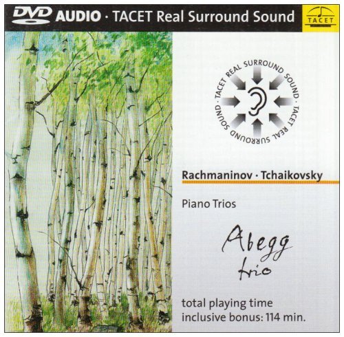 "Tchaikovsky/Rachmaninov DVD cover featuring birch trees and text about piano trios."