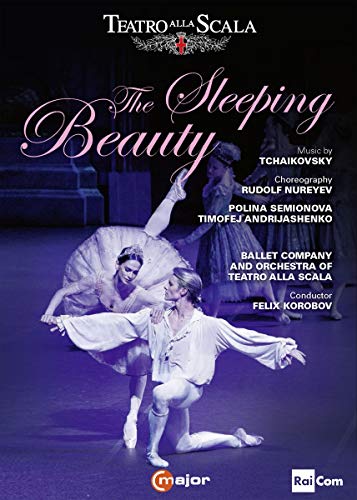 DVD cover for Tchaikovsky’s “Sleeping Beauty” ballet featuring dancers in costume.