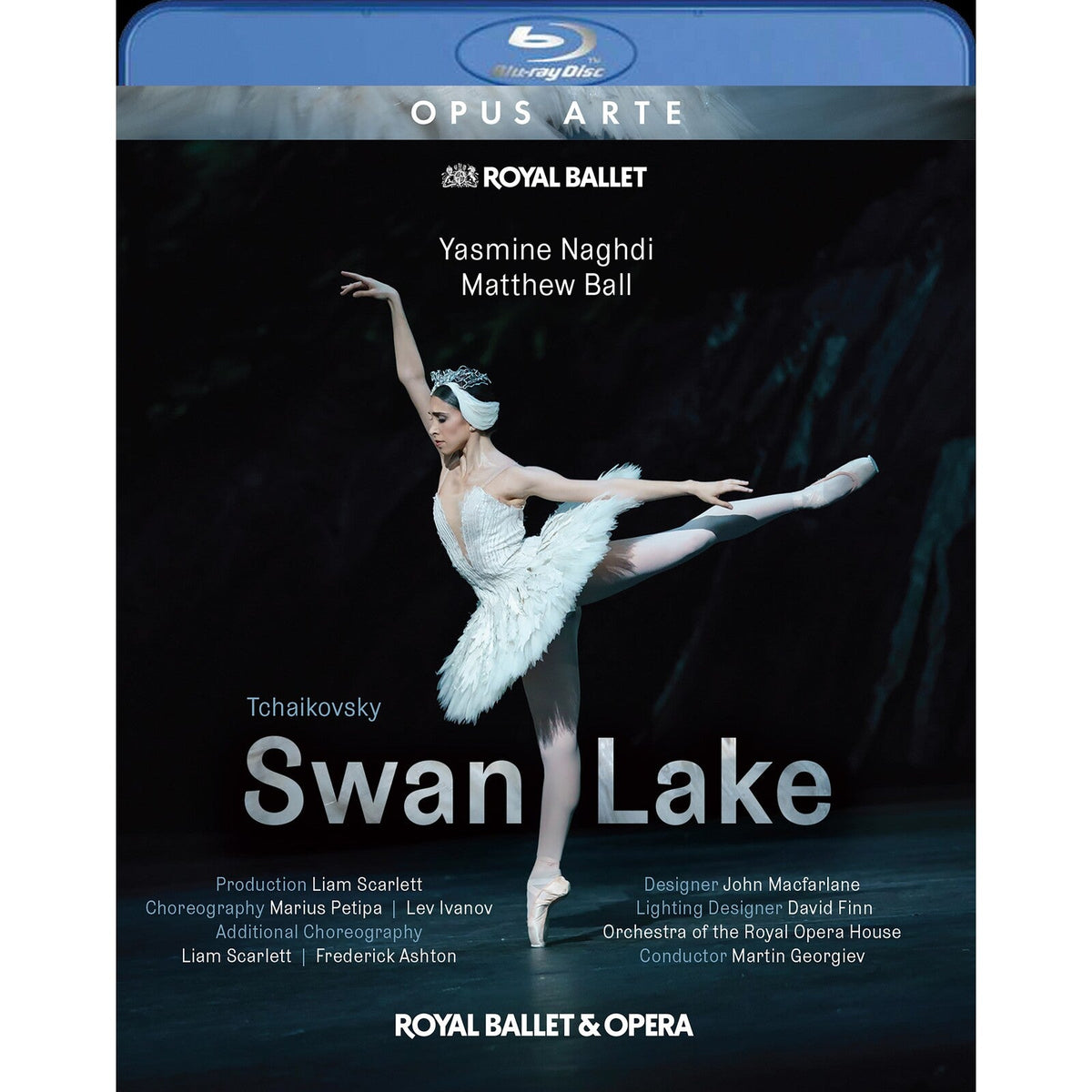 Blu-ray cover for Tchaikovsky’s Swan Lake, featuring a ballerina in white.