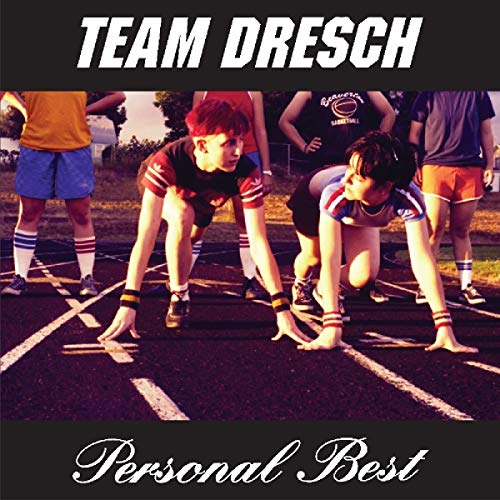 "Album cover with two women crouched at a starting line on a track."