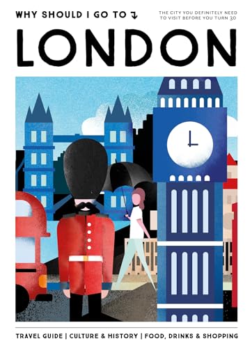 Book cover with illustrated London landmarks, including Big Ben and a guard.