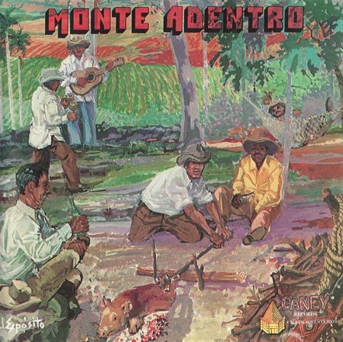 CD cover: painted scene of men with a pig roasting over fire.
