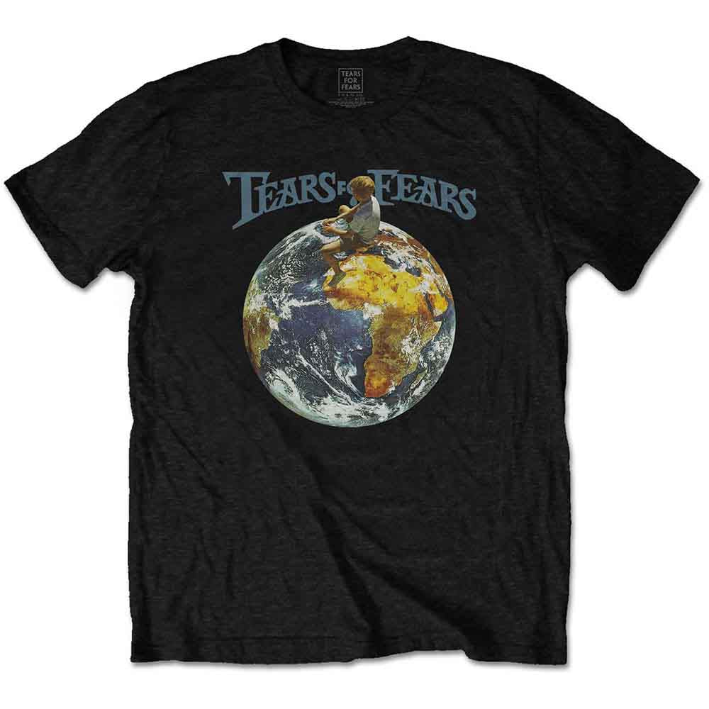 Black T-shirt featuring the Tears for Fears logo above a person sitting on Earth.