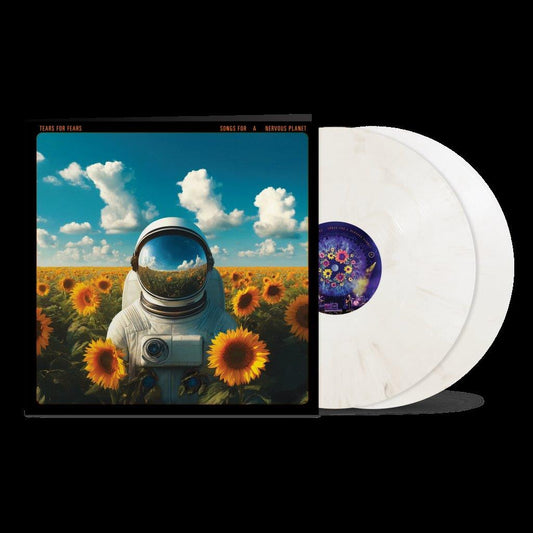 Tears For Fears album cover with astronaut and sunflowers, plus a white vinyl record.