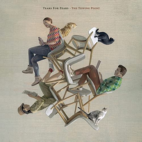 Album cover for Tears For Fears’ “The Tipping Point” with surreal figures and chairs.