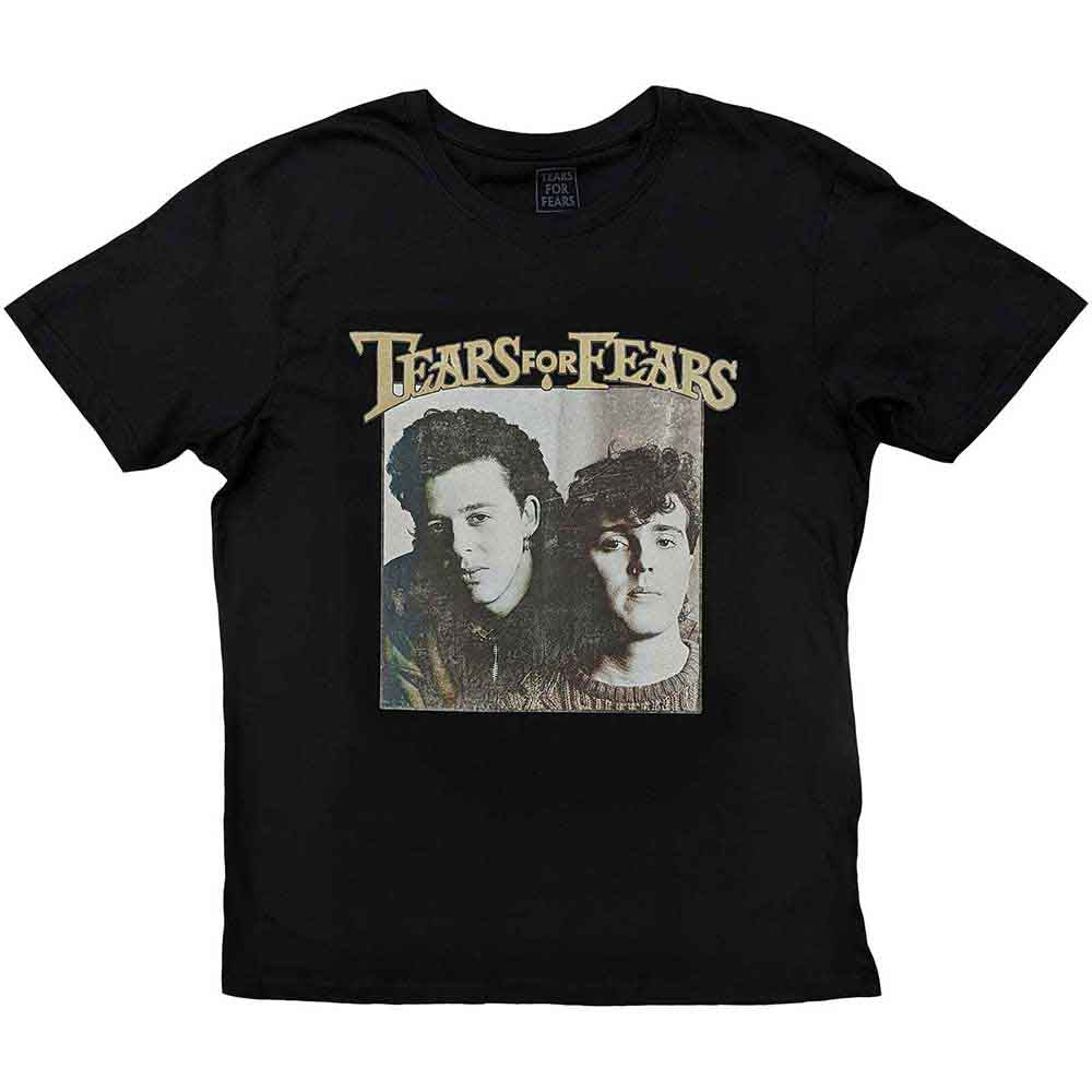 Beige t-shirt with black and white photo of Tears for Fears band.