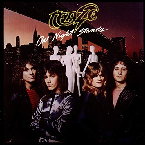 1980s rock band Teaze album cover with city skyline and figures.
