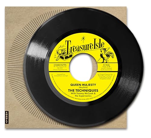 Yellow-labeled vinyl record by The Techniques, in a brown paper sleeve.