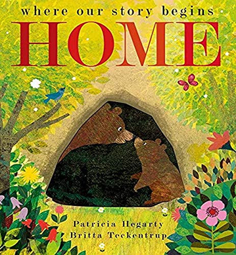 Book cover depicting a bear family in a den with floral surroundings.