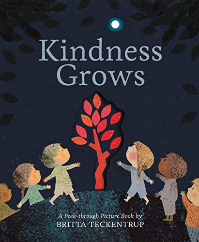 Book cover: children reaching for a red tree under a moon.