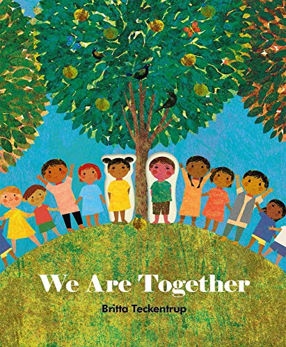 Children holding hands around a tree, illustrated book cover "We Are Together.