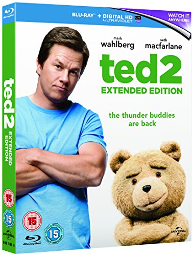 Blu-ray cover for Ted 2 featuring Mark Wahlberg and the teddy bear Ted.