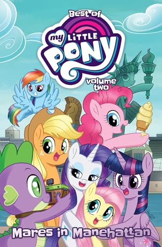 My Little Pony characters in front of a cartoon Manhattan skyline.