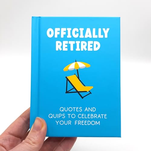 Blue book cover with "Officially Retired" text and beach chair graphic.