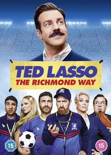 Ted Lasso DVD cover featuring the cast and a soccer stadium background.