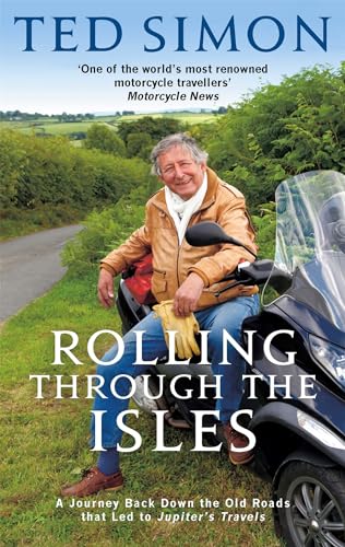 Book cover featuring Ted Simon on a motorcycle, rural landscape background.