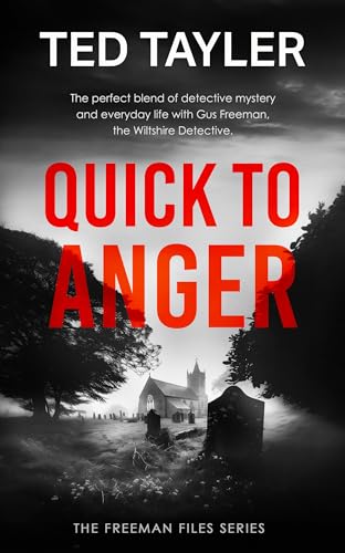 Book cover: "Quick to Anger" with a graveyard and church in the background.