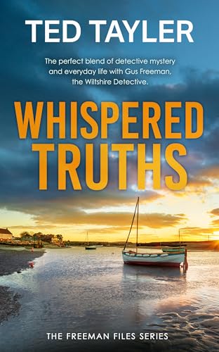 Book cover for “Whispered Truths” with a sunset coastal scene.