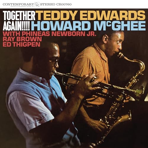 Jazz musicians Teddy Edwards and Howard McGhee playing saxophone and trumpet.