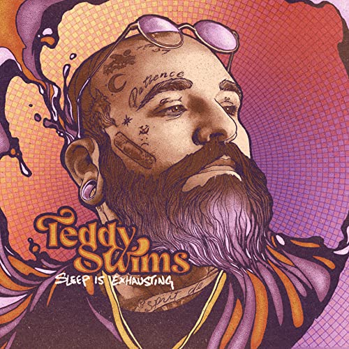 Teddy Swims album cover: illustrated portrait of a man with tattoos.