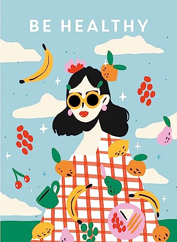 Illustration of a woman with fruit and healthy foods around her.
