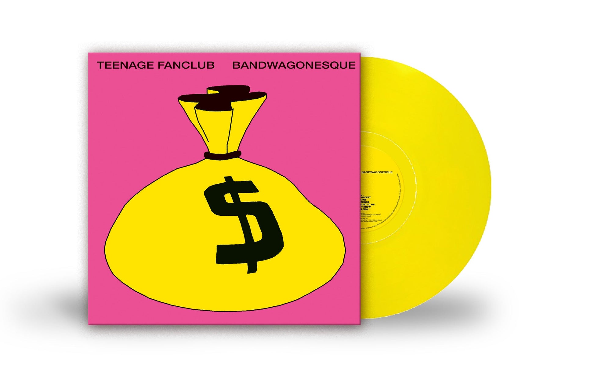 Yellow vinyl record of Teenage Fanclub’s “Bandwagonesque” with dollar sign cover art.