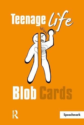 Orange cover with white stick figures and text: "Teenage Life Blob Cards".