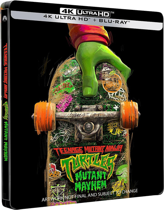 SteelBook Blu-ray case featuring a green turtle hand on a skateboard.