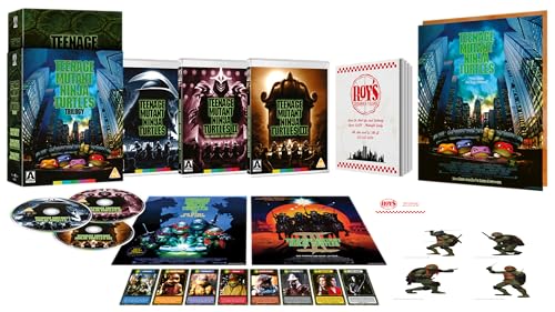 Teenage Mutant Ninja Turtles Blu-ray trilogy box set with films, discs, and extras.