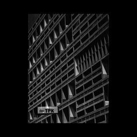 Black and white album cover featuring a geometric building facade.