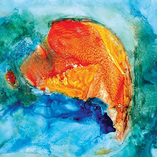 Abstract watercolor painting of a heart in red, orange, and blue.