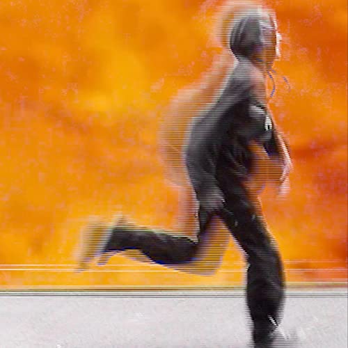 Blurred figure running, orange background, album art for Teeth Machine's "Gumball.