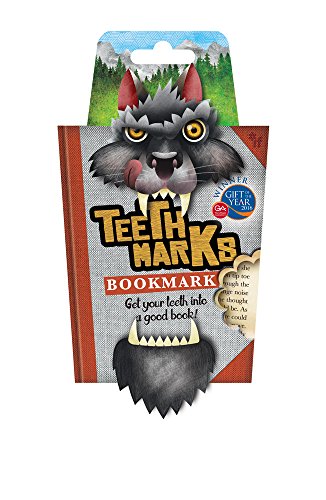 Wolf-themed bookmark packaging featuring a cartoon wolf face and sharp teeth illustration.